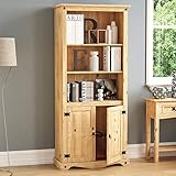 Vida Designs Corona 2 Door Bookcase Display Unit Solid Pine Wood Distressed Waxed Finish