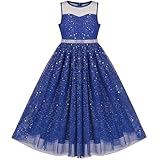 Sunny Fashion Girls Dress Blue Sequin Party Pageant Wedding Bridesmaid Maxi Gown Dance Age 14 Years