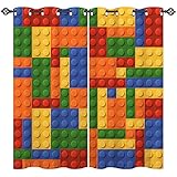 ANHOPE Building Blocks Curtains Eyelet 80% Blackout Room Darkening Curtains Plastic Parts Print Pattern Light Blocking Window Drapes for Kids Boys Girls Bedroom Living Room 46 x 54 Inch Drop 2 Panels