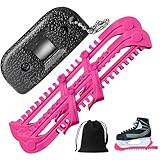 Newsmy 4 Pack Ice Skate Blade Covers, Adjustable Quick Ice Skate Sharpener Grindstone Grinding Sharpening Tool with Velvet Bag (Pink)
