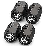 Metal Car Tire Valve Stem Caps Fit Mercedes Benz CESM CLK GLK GL AB AMG GLS GLE AMG Series, Car Tire Air Caps Cover, Anti-corrosion Premium Alloy Leak-Proof Car Tire Accessories, Black(5Pcs)