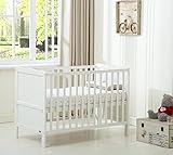 mcc direct Cot Bed Wooden Baby Cot Toddler Bed Premier Aloe Vera Water Repellent Mattress Orlando (White)