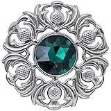 Elegant Scottish Kilt Fly Plaid Brooch - Premium Thistle Design with Sparkling stone, Handcrafted Tartan Sash Pin, Luxurious Highland Dress Accessory for Women's (Chrome Finish, Bottle Green)