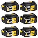 6 PCS 8.0Ah Lithium Batteries Replacement for Dewalt 18V Battery Compatible with Dewalt DCB184 DCB200 DCB1820 DCB181 DCB182 DCB201 DCB200-2 with LED Indicator（6 Packs-8.0Ah）