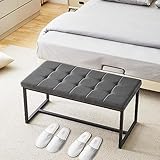 CLIPOP 1PC Dining Room Bench Seat Velvet Padded Cushioned Hallway Benches with Metal Frame Lounge Long Dinner Stool for Kitchen Bedroom Living Room Hallway (grey)