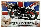 Metal Tin Sign Triumph Motorcycle with British Flag Pub Outdoor Bar Retro Poster Home Kitchen Restaurant Wall Decor Signs 12x8inch
