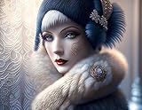 AgaaTi Canvas painting Mural Art Touch of Mink Beautiful Flapper Wearing a Mink Stole for Home Decor 60x90cm