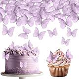 TIESOME 48 Pcs Edible Butterflies for Cake Decorating, Vivid Butterfly Cake Topper Butterfly Cupcake Decorating for Wedding Birthday Anniversary Flower Themed Party Decorating Princess Games (Purple)