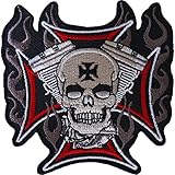 Skull Cross Patch Iron Sew On Cloth Embroidered Badge Motorbike Motorcycle Biker