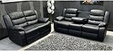 MNS - Leather Recliner Sofa with Cupholders - 3+2 Seater Sofa - Black (3+2 Seater)