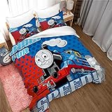Ste-X Duvet Cover Set Thomas The Train 3 Piece Soft and Breathable White Bedding Sets - Zipper + 2 Pillowcases 80 X 80 (200x200cm(Double),Thomas 01)