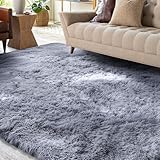XSIVOD Grey Ultra Soft Floor Carpet, Luxury Fluffy Shag Lounge Area Rug Ideal for Living Room, Bedroom, Nursery, Kids Baby Room, 120x160cm
