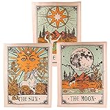 Accnicc 3 Pack Tarot Tapestry, Sun Moon and Star Tarot Card Tapestry, Brown and Beige Tapestry Wall Hanging, Vertical Vintage Aesthetic Wall Tapestry for Room with Steel Grommets (Brown, 15'' × 20'')