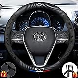 Steering Wheel Cover Compatible with Toyota, Premium Napaa Leather&Carbon Fiber Texture Steering Wheel Cover, with 2 Coasters and USB Fast Charging Cable (Black)