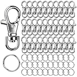 LEOBRO 60Pcs Swivel Lobster Clasps, Key Rings, 30PCS Lobster Clasps and 30PCS Key Ring Hoops, Swivel Lanyard Snap Hooks for Crafts