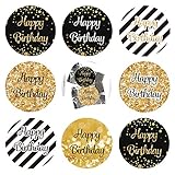 216PCS Happy Birthday Party Favor Labels Stickers 3/4 inch Circle- Printed Dots Decorations Supplies for Small Candies Sealing Envelopes Scrapbooks Grab Bags Gold and Black (Happy)