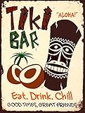 SHAWPRINT TIKI BAR EAT DRINK CHILL METAL TIN PLAQUE WALL SIGN RETRO ART PUB BAR CLUB MAN CAVE (150MM X 200MM (6" X 8"))