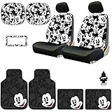 Yupbizauto Disney Mickey Mouse Design Low Back Car Seat Covers Spring Shades Floor Mats License Plate Frame Accessories Set with Air Freshener, MIC-COM10