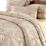 USTIDE Gold Paisley Floral Duvet Cover Set 3 Piece - 100% Egyptian Cotton, Double Size Luxurious Bedding Set, Wrinkle Resistant & Breathable, 400 Thread Count