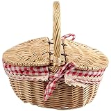 BGFAVCV Country Style Wicker Picnic Basket Hamper with Lid and Handle & Liners for Picnics, Parties and BBQs