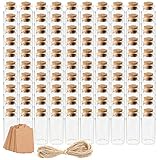 Kingrol 100 Pack 10ml Glass Bottles Wish Bottles with Cork Stoppers, Mini Bottle with Personalized Label Tags and String for Arts Crafts Projects, Decoration, Party Favors