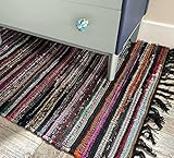 Second Nature Online Black Multi Colour Festival Rag Rug Small Hand Made Reversible Mat GoodWeave Certified 60 cm x 90 cm