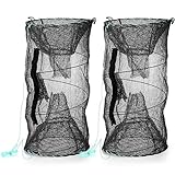 ZENFUN Set of 2 Fishing Bait Traps - Collapsible Cast Net, Foldable Fishing Net Trap, Portable Folded Fishing Accessories