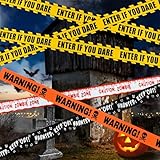 4 Rolls Halloween Tape Halloween Decorations Fright Tape Halloween Warning Tape Caution Tape Halloween Props Yellow Hazard Keep Out Tape Enter If You Dare Horror Tape for Outdoor Haunted House Party