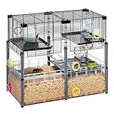 Ferplast MULTIPLA HAMSTER CRYSTAL Hamster Cage - Customizable Multi-Level Design, Tunnel System, Exercise Wheel & Accessories - Interactive Transparent Base - Tubes Connect&Play - 72.5x37.5xh62cm