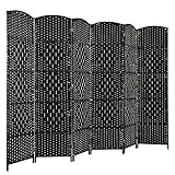 COSTWAY 6 Panel Folding Room Divider, Hand-Woven Wicker Freestanding Wall Privacy Screen Protector, Solid Wood Frame Paravent Partition Separator for Living Room, Bedroom and Office, 271x180cm (Black)