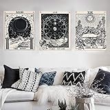 Alishomtll Tarot Card Wall Tapestry, The Moon The Star and Sun Tapestries set, Psychedelic Tapestry Home Decor Wall Hanging, Black and White, 3 pcs, 12 x 16 inch