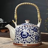 Home & Treat 900ml Vintage Floral Porcelain Tea Pot with Strainer | Heat-Resistant Colorful Handmade Ceramic Teapot | Household, Hotel, Resturent Gift Tea Serving Kettle