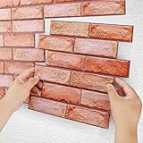 CROWNSHOP 3D Brick Wall Panels - Classic Red Bricks Wallpaper Self-Adhesive Cladding Tiles - Waterproof DIY Wall Decor for Kitchen and Living Room - 30x30cm (10pcs Brick Red)