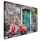 Red Scooter Vespa Style | 20x30 Canvas Wall Art Print - Long Lasting Wooden Frames