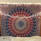 Bless International Indian hippie Bohemian Psychedelic Peacock Mandala Wall hanging Bedding Tapestry (Golden Blue, Twin (54x72Inches)(140x185cms))