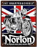 Norton Motorcycle Bike Union Jack - Tin Sign, Retro Vintage Metal Sign Poster Pub Bar Kitchen Garden Bathroom, Home, Plaque, Decorative Wall Art, 2 Sizes (A4)