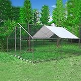 FoxHunter Chicken Pet Run Cage Walk In Coop Kennel Rabbit Dog Puppy Poultry Hen Animal Hutch House Enclosure Playpen Outdoor Shade Running 3X4X2M CRC02 Metal Hammered Silver