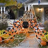 Halloween Decorations Spider Web, 50'' Giant Spider + 200'' Triangular Giant Spider Web and 20G Spider Web, Halloween Spider for Indoor Outdoor Scary Haunted House Spider Web Party Halloween Yard