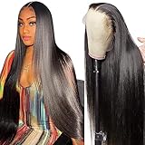 16inch Straight Human Hair Wigs for Black Women,13x4 HD Lace Front Wig Human Hair,180 Density Glueless Lace Wigs Human Hair Pre Plucked with Baby Hair, Natural Color Brazilian Lace Front Wig