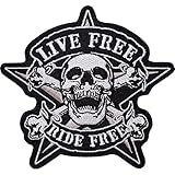 ELLU Live Free Ride Free Embroidered Iron Sew On Patch Motorcycle Jacket Black Badge