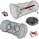 Collapsible Mesh Crayfish Trap, Zipped Access and Bait Pocket, Great Crab Fish Trap Net for Catching Crabs, Lobster, Shrimp, Prawn and Crayfish – 30 cm