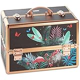 Beautify Make Up Vanity Case, Travel Jungle Print 3 Tier Makeup Box w/Extendable Trays, Spacious Storage & Removable Dividers to Create Compartments, Lockable Makeup Vanity Case for Professionals