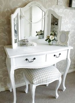DURA TRIBE Snow Pearl White Mirrored Dressing Table and Stool Dressing Stool only 